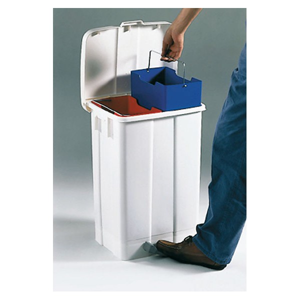 poubelle À pÉdale avec couvercle blanche 50l + 2 bacs tri selectif poubelles