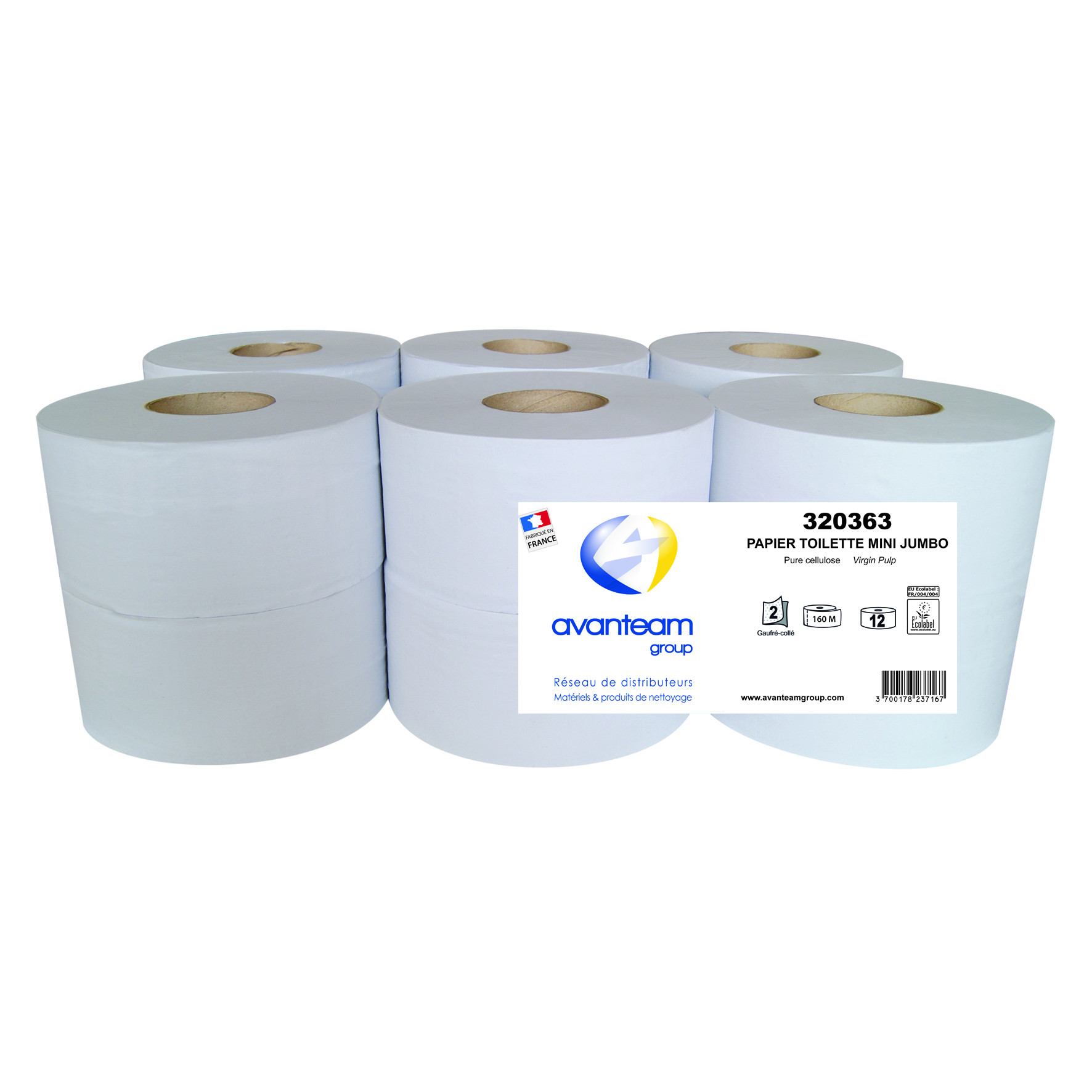 Papier toilette Mini JUMBO RACON - 2 plis - Blanc - 160m par rouleau