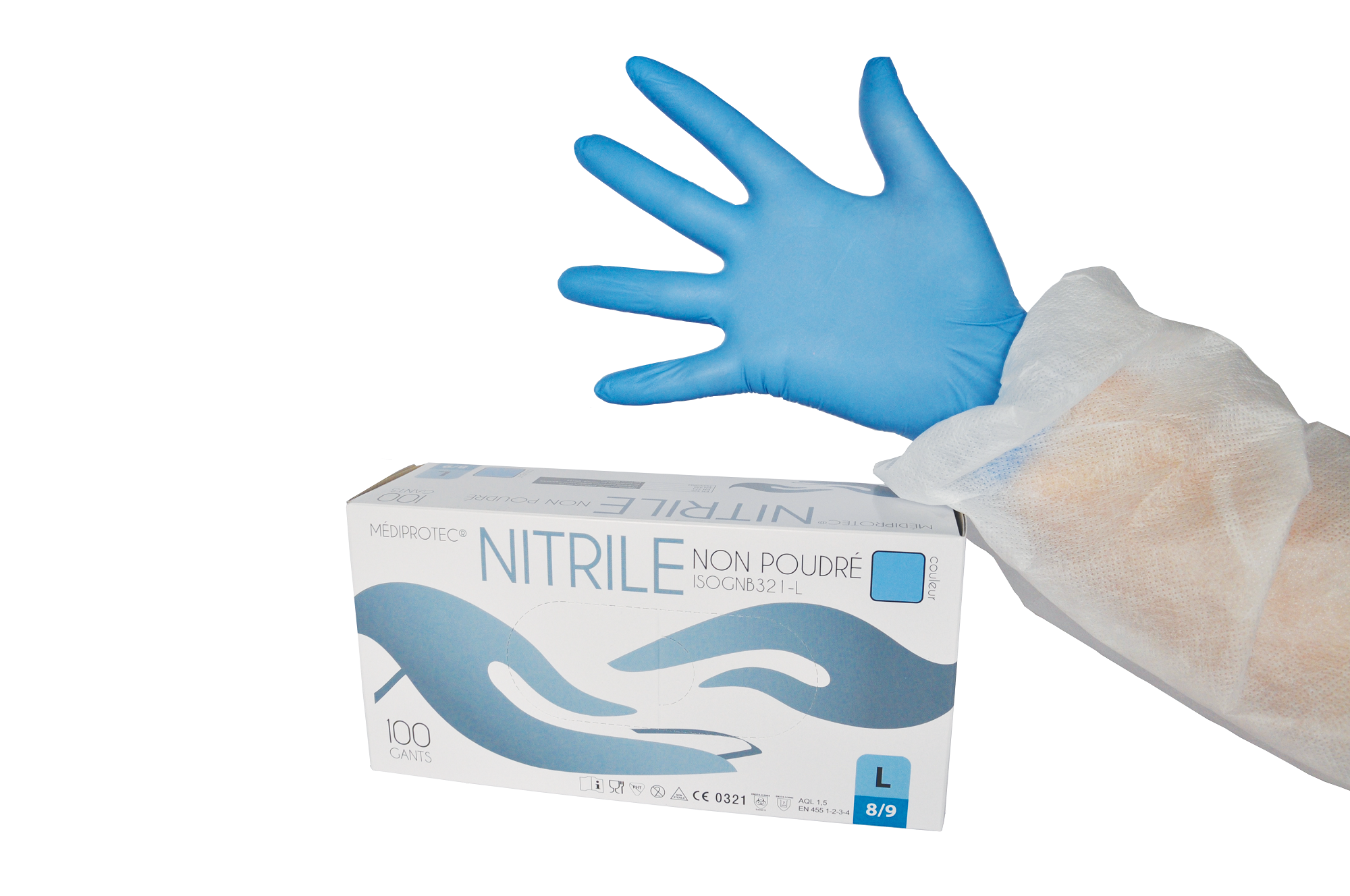 Gants en nitrile CE bleu non poudrés