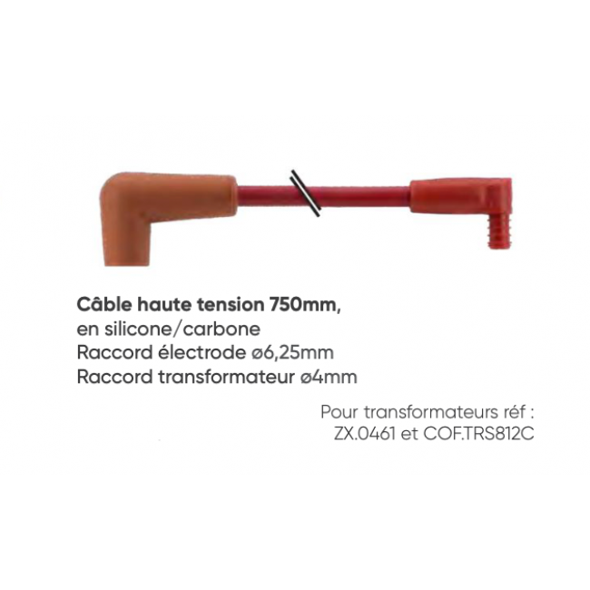 Chaudières Câbles électrodes transfo HT long 750mm&capuchon (unité)