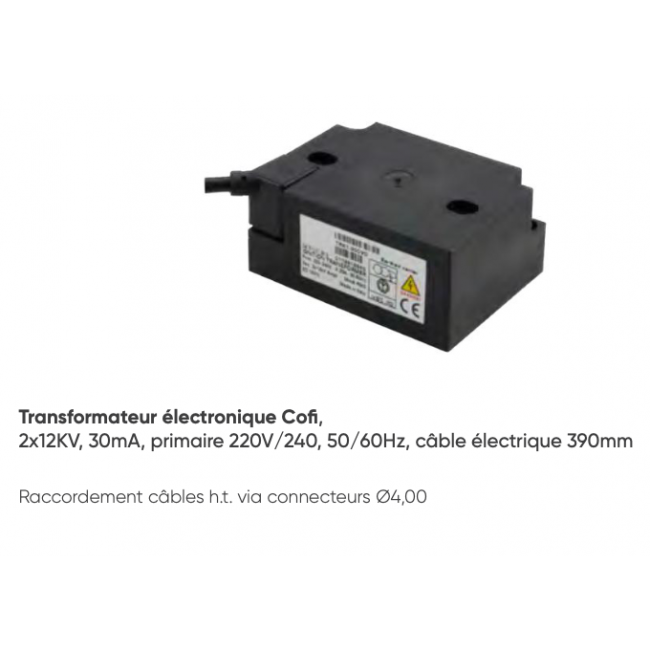 Chaudières Transfo THT 220 volts 12m/amp 2x12 Kv câble THT à clipser 