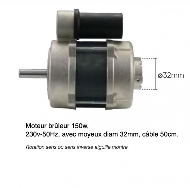 Chaudières Moteur brûleur nu 220V 150w rotation gauche ou droite (vue arbre)